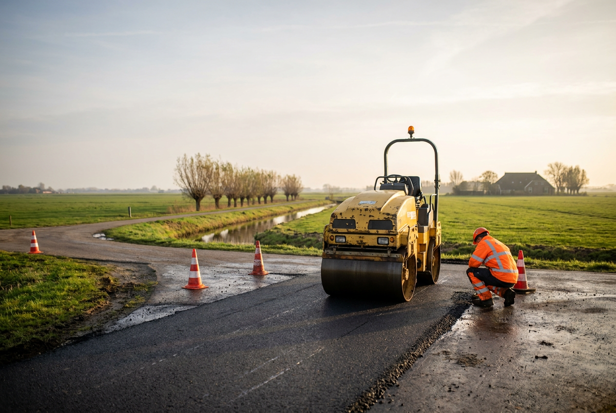 Wegwerk in uitvoering